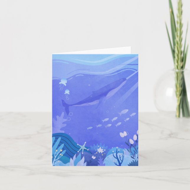 Lila Wal unter den Meereslebewesen Aquarell Karte (Vorderseite)
