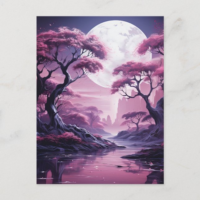 Lila Wald im Hintergrund des Mondlichtes Postkarte (Vorderseite)