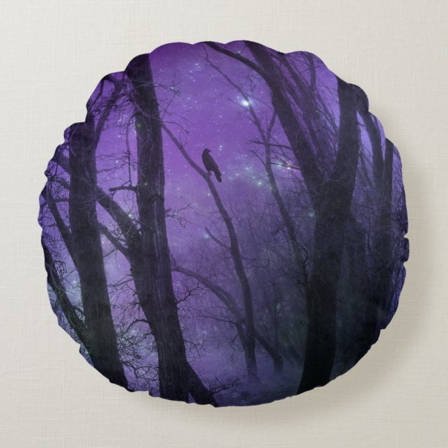 Lila Wald Rundes Kissen (Vorderseite)