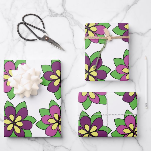 Lila Waldrebenblüte Geschenkpapier Set (Vorderseite)