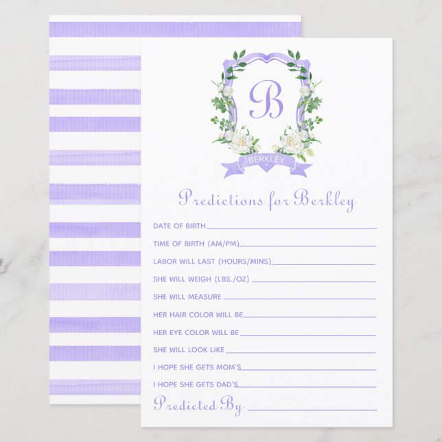 Lila Wappen Baby Vorhersagen (Vorne/Hinten)