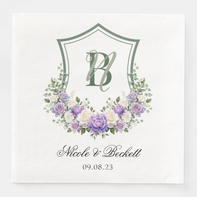 Lila Wappen-Hochzeit Serviette (Vorderseite)