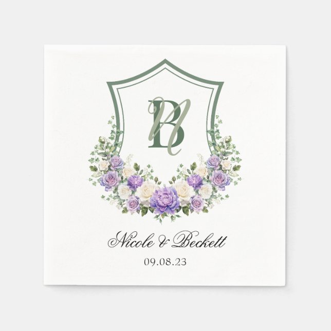 Lila Wappen-Hochzeit Serviette (Vorderseite)