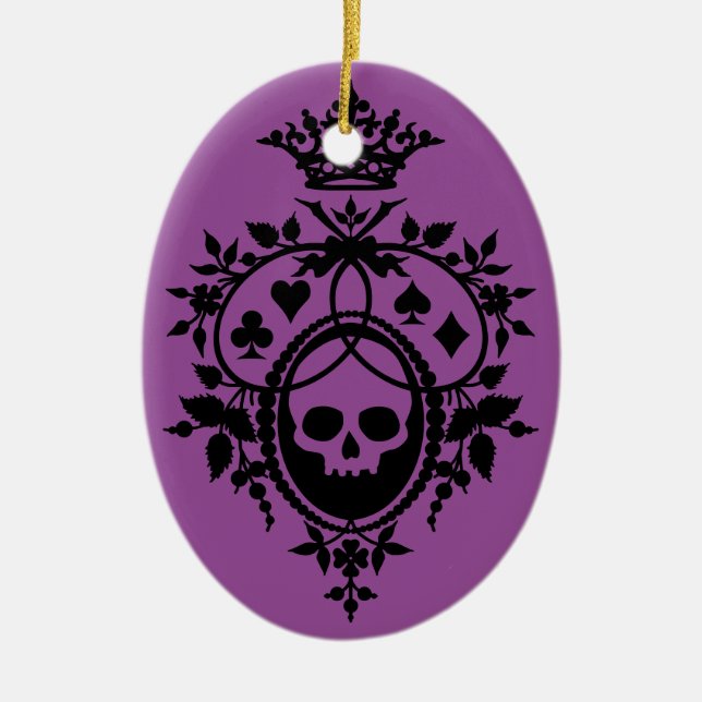 Lila Wappen mit Schädel und Kardanzügen Keramik Ornament (Vorne)