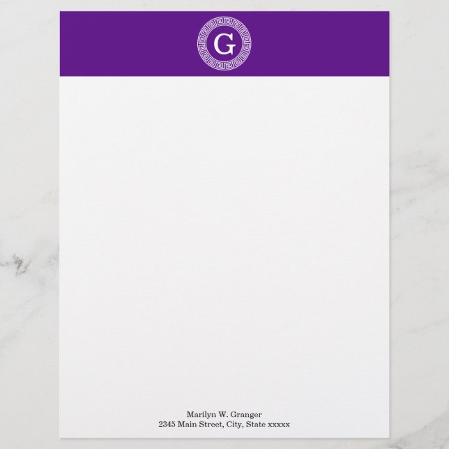 Lila, was für ein erstes Monogramm des griechische Briefbogen (Vorderseite)