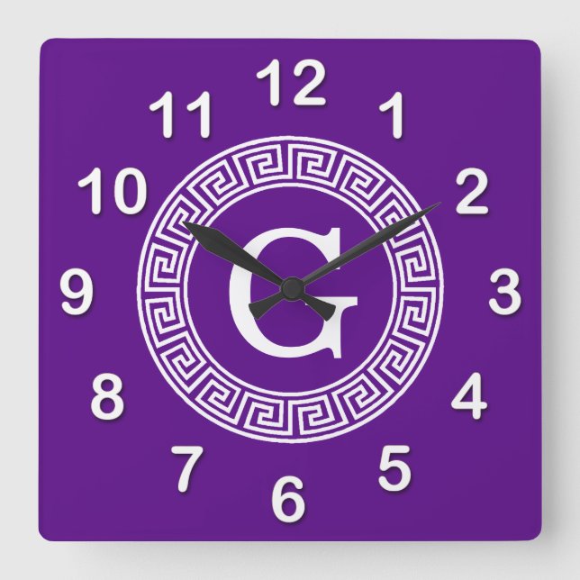 Lila, was für ein erstes Monogramm des griechische Quadratische Wanduhr (Vorderseite)