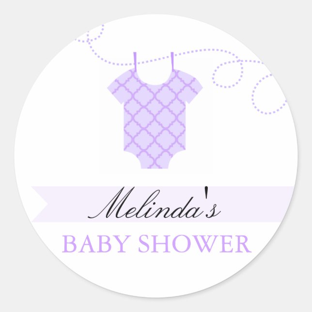 Lila Wäscheleine Moderne Babydusche Aufkleber (Vorderseite)