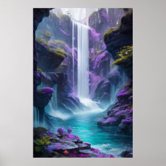 Lila Wasserfall Landschaft im Traum Poster