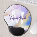 Lila Wasserfarbe Abstrakt Girly Luxe Monogram Gel Mousepad<br><div class="desc">Diese abstrakte lila Aquarellfarbe und das goldene Imitat bespritzen den Hintergrund mit Ihren individuellen Details.</div>