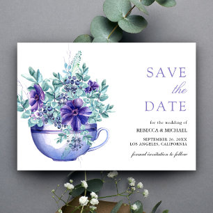 Lila Wasserfarbe Anemones Tea Cup Hochzeit Save The Date