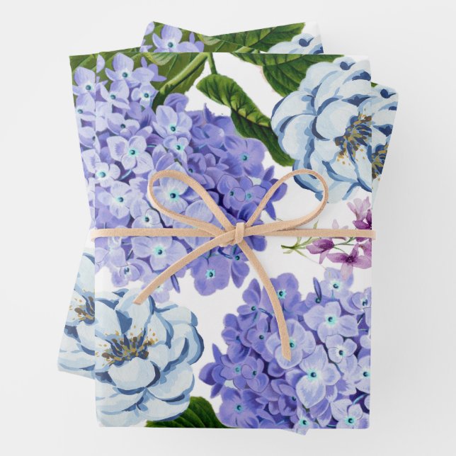 Lila Wasserfarbe, Blau, Rosa Garten Blume Geschenkpapier Set (Beispiel)