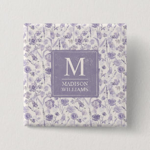 Lila Wasserfarbe Blumen Blumen Muster Button