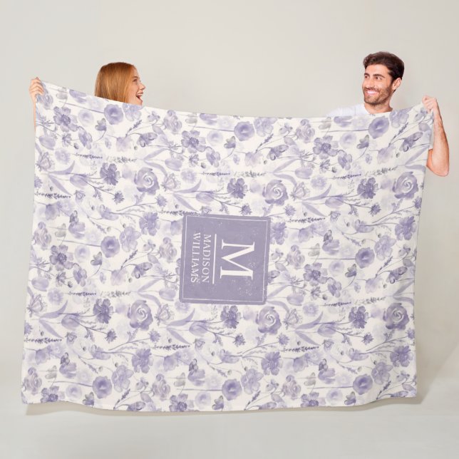 Lila Wasserfarbe Blumen Blumen Muster Fleecedecke (Beispiel)