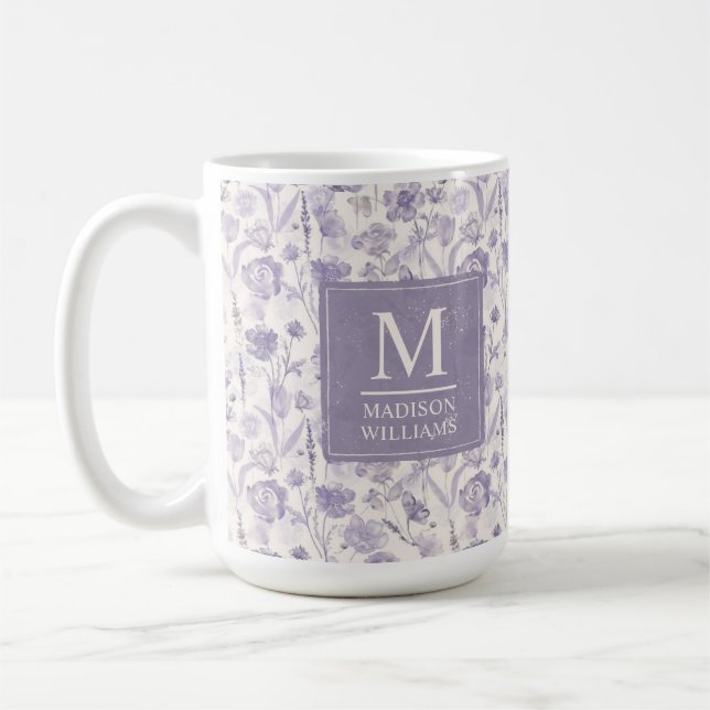 Lila Wasserfarbe Blumen Blumen Muster Kaffeetasse (Links)