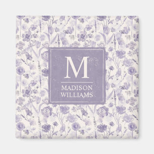 Lila Wasserfarbe Blumen Blumen Muster Magnet