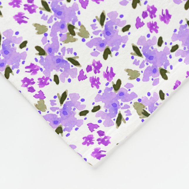 Lila Wasserfarbe Blumengarten Fleece Blankon (Ecke)