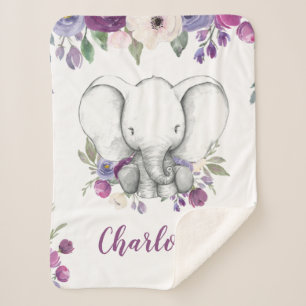 Lila Wasserfarbe Blumenmuster Personalisiert Sherpadecke