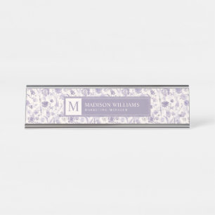 Lila Wasserfarbe Blumenmuster Schreibtischnamensplakette