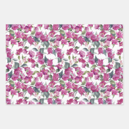 Lila Wasserfarbe Bougainvillea Muster Blumenmuster Geschenkpapier Set