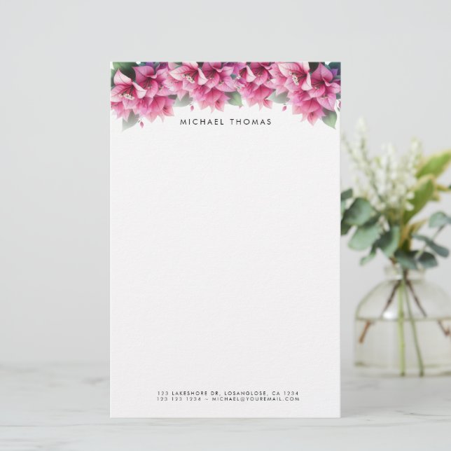Lila Wasserfarbe Bougainvillea Personalisiert Briefpapier (Stehend Vorderseite)
