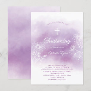 Lila Wasserfarbe Christening Taufe Einladung