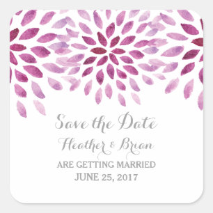 Lila Wasserfarbe Chrysanthemum Save the Date Quadratischer Aufkleber