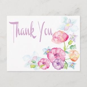 Lila Wasserfarbe Danke Pink und Lila Blume Postkarte