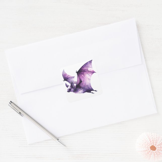 Lila Wasserfarbe für das Flying Bat Quadratischer Aufkleber (Umschlag)