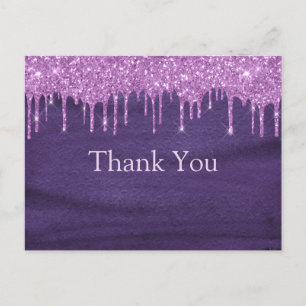 Lila Wasserfarbe Glitter-Typografie Danke Postkarte