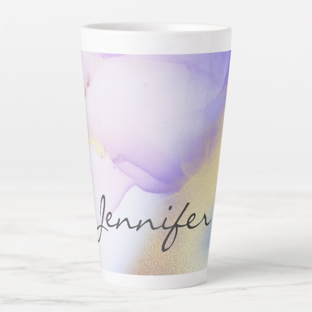 Lila Wasserfarbe Gold Luxus Personalisierter Name Milchtasse (Vorderseite)