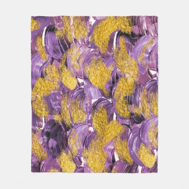 Lila Wasserfarbe: Kunstgoldene Fusion. Fleecedecke (Vorderseite)