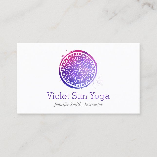 Lila Wasserfarbe Mandala Yoga und Wellness Visitenkarte (Vorderseite)