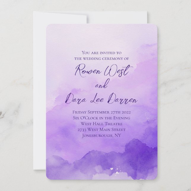 Lila Wasserfarbe Ombre Malerei Hochzeit Einladung (Vorderseite)