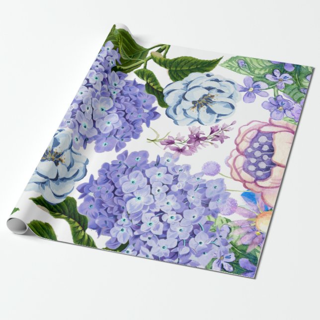 Lila Wasserfarbe, Rosa, Bluegarten Blume Geschenkpapier (Ungerollt)