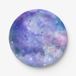 Lila Wasserfarbe Starry Sky Space Lover Galaxie Pappteller