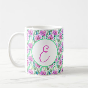 Lila Wasserfarbe tropische Blüten Muster Monogramm Kaffeetasse