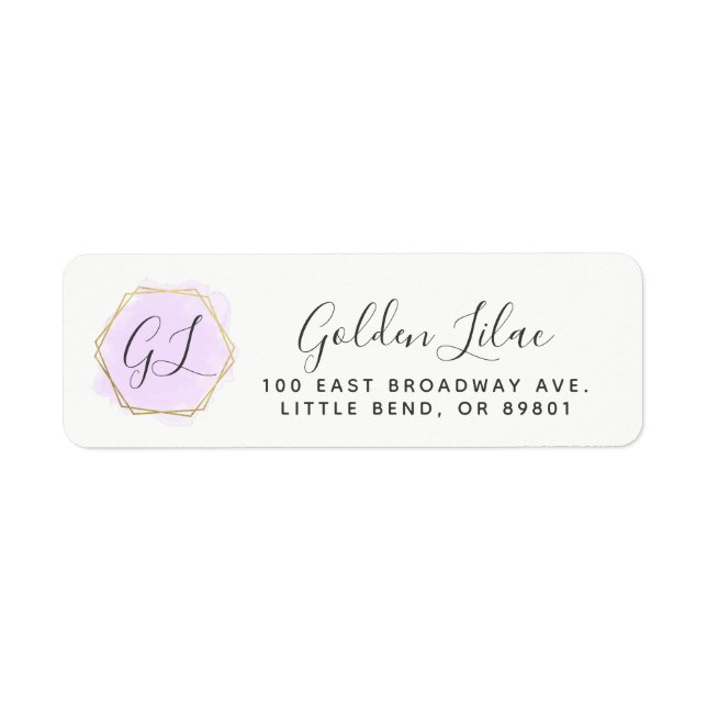 Lila Wasserfarbe und moderne Gold-Rücksendeadresse (Vorne)
