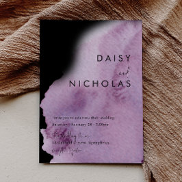 Lila Wasserfarbe und Schwarze Hochzeit Einladung