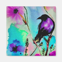 Lila Wasserfarbe und Schwarzer Vogel