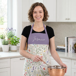 Lila Wasserfarbe-Wildblumen-Boho-Name nach Maß Schürze