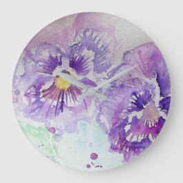 Lila Wasserfarben-Blume Blumenwall-Uhr Große Wanduhr