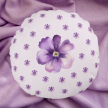 Lila Wasserfarben-Blumen-Rundkissen