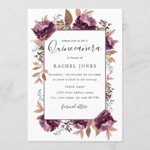 Lila Wasserfarben-Blüten-Quinceanera-Einladung Einladung