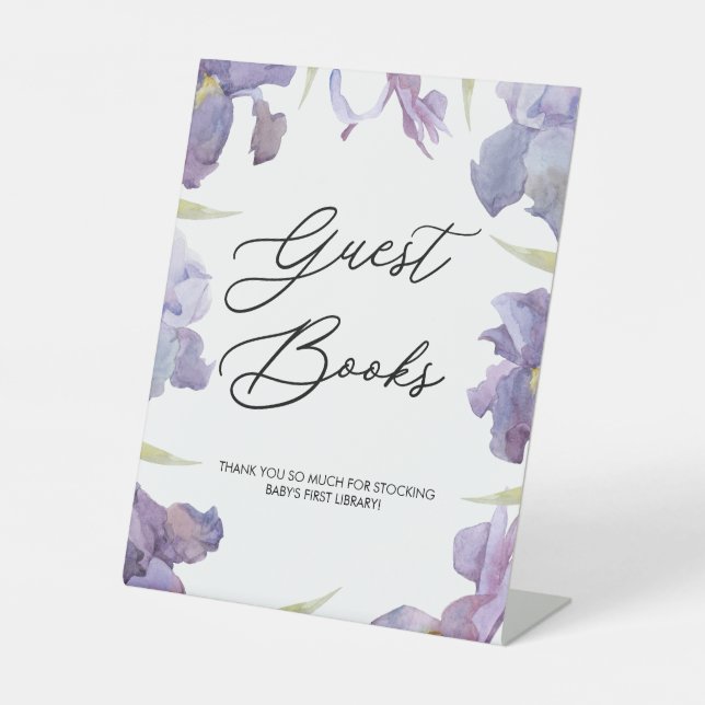 Lila Wasserfarben Iris Blumengarten Gästebücher Sockelschild (Vorderseite)