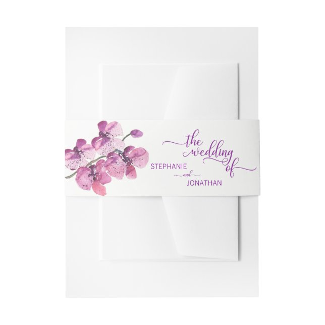 Lila Wasserfarben Orchideen Hochzeit Einladungsbanderole (Vorderseite Beispiel)