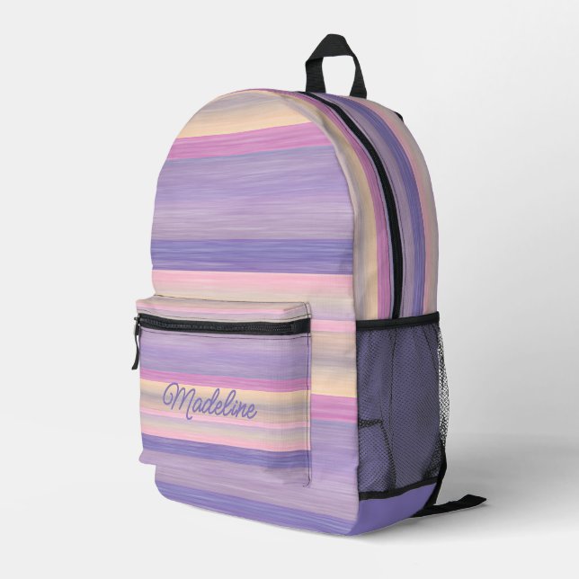 Lila Wasserfarben - Streifen Bedruckter Rucksack (Rückseitige Ecke Rechts)