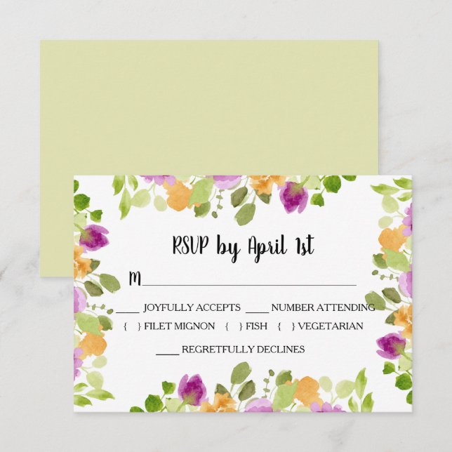 Lila Wasserfarbenblüten RSVP Karte (Vorne/Hinten)