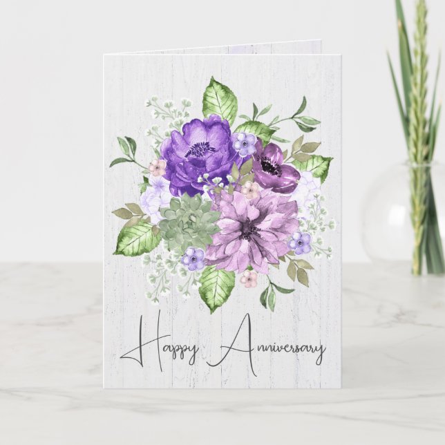 Lila WasserfarbenBouquet zum Jubiläum Karte (Vorderseite)
