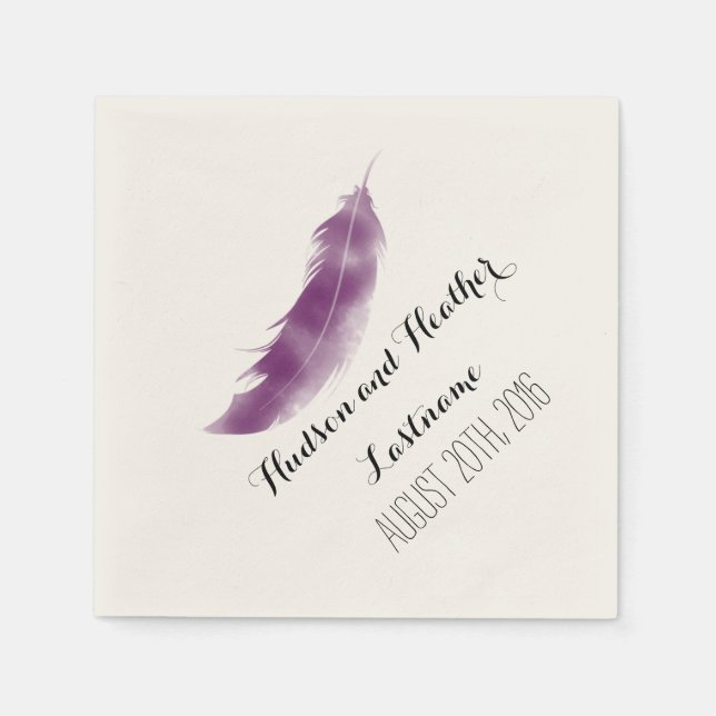 Lila Wasserfarbenfeather Wedding Napkins Serviette (Vorderseite)