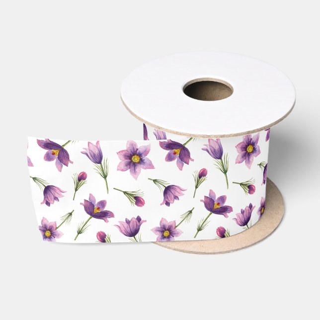 Lila Wasserfarbenfeder bläst Blumenmuster Satinband (Spule)